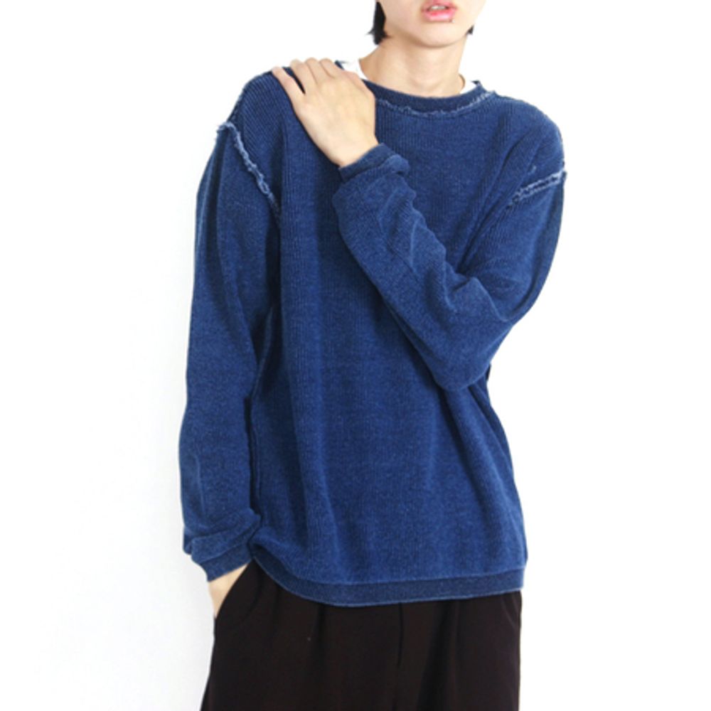 [Spring Bom] Indigo Denim Knit Sweater L, Unisex_ Made in KOREA